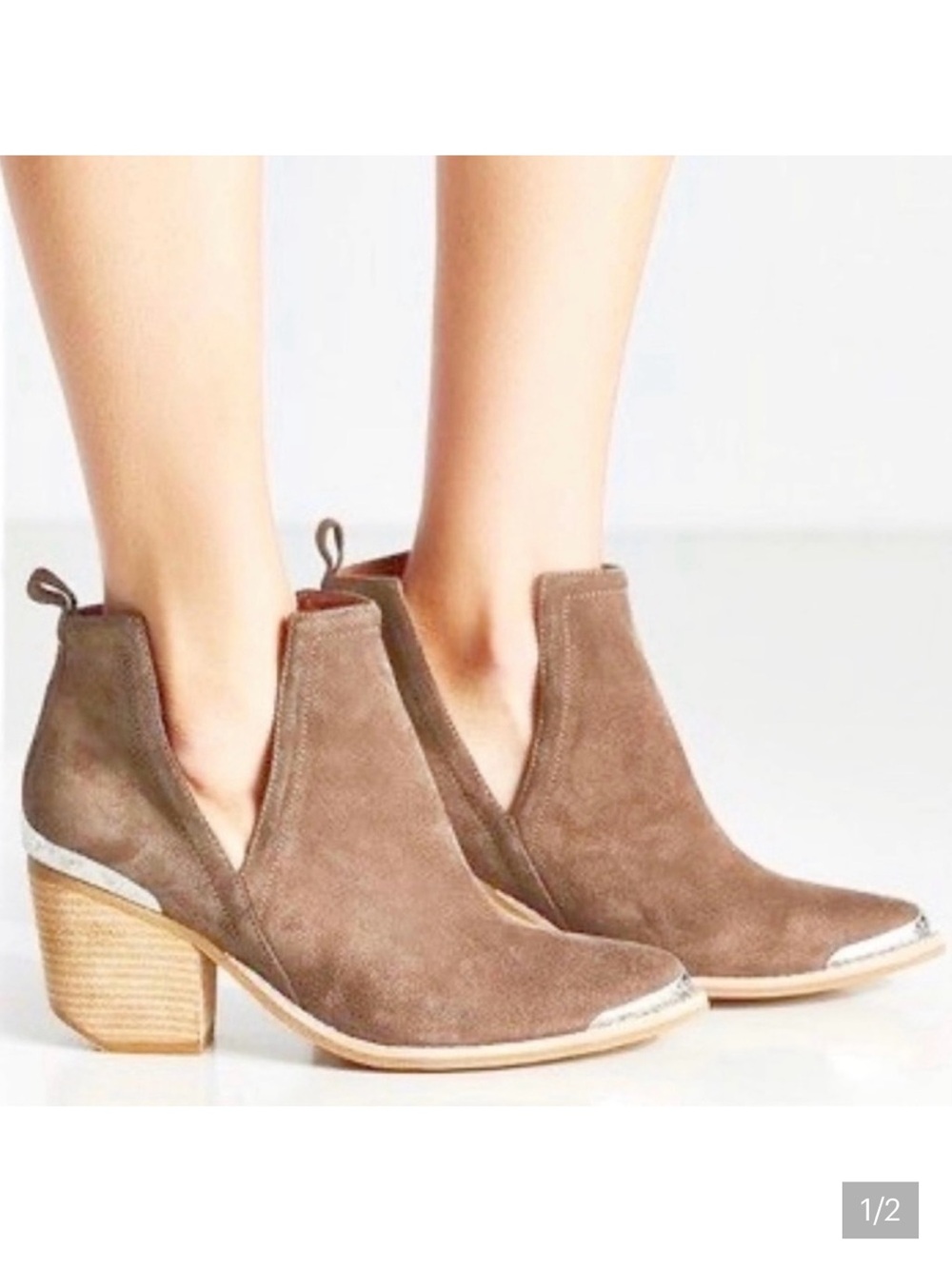 Jeffrey Campbell Cromwell Taupe Suede Cutout Ankle Booties
